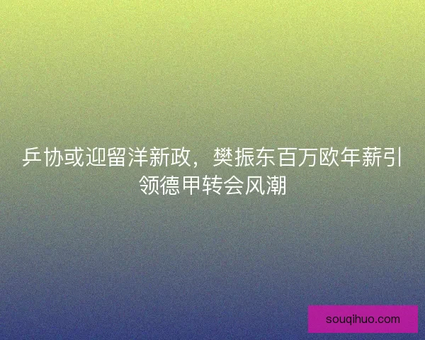 乒协或迎留洋新政，樊振东百万欧年薪引领德甲转会风潮
